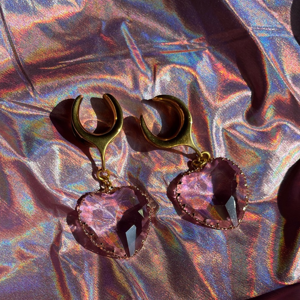Gold and Pink Heart Glass Hangers